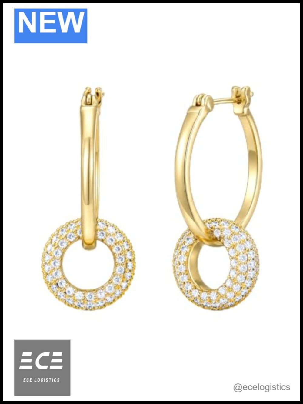 14K Gold Plated Hoop Earrings CZ Pave Charm Hypoallergenic Dangle Drop